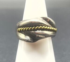 Solid Sterling Silver Ring Size 5.5 Mexico 925 Twisted Band Brass Rope Accent